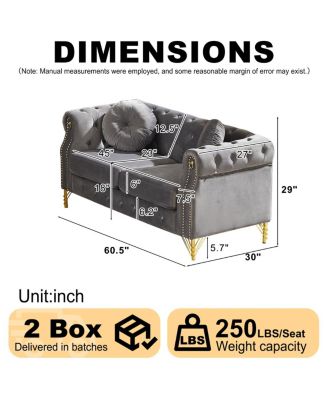 Streamdale Velvet Chesterfield Sofa with Studs & Tufted Accents, Metal Legs