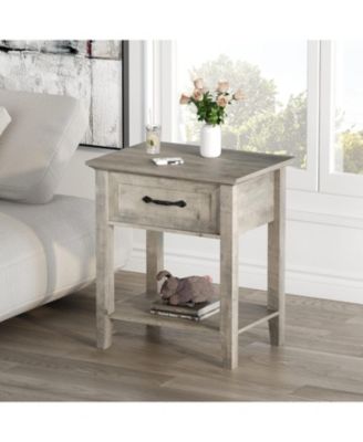 Nightstands, End Table with Drawer, Side Table for Living Room, 2 Tiers Storage Shelves Bedside Table