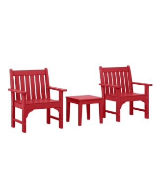 Outdoor Patio 3-Piece HDPE Adirondack Garden Chairs with Square Adirondack Side Table Set