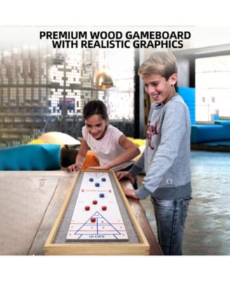 2-in-1 Solid Wood Mini Shuffleboard and Curling Tabletop Game Board Set with 8 Rollers Gifts