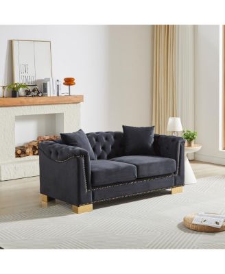 Streamdale Classic Modern Chesterfield Velvet Sofa, Rolled Arm Double Sofa