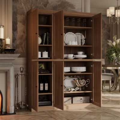 100% Solid European Oak Tall Dining Room Cabinet with Shaker Doors, Modular Design