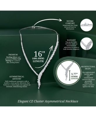 Elegant White Gold Plated CZ Cluster Asymmetrical Necklace