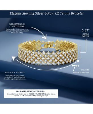 Elegant Sterling Silver 4-Row Cubic Zirconia Tennis Bracelet