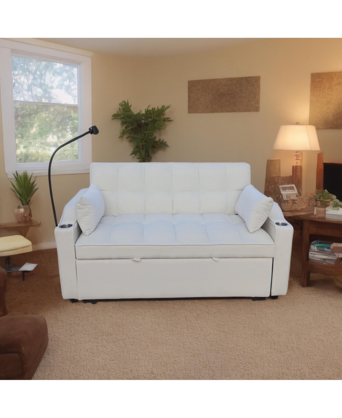 Clihome Modern Velvet Loveseat Futon Sofa Couch w/Pullout Bed,3 1 Convertible Sleeper Bed with adjustable Reclining Backrest