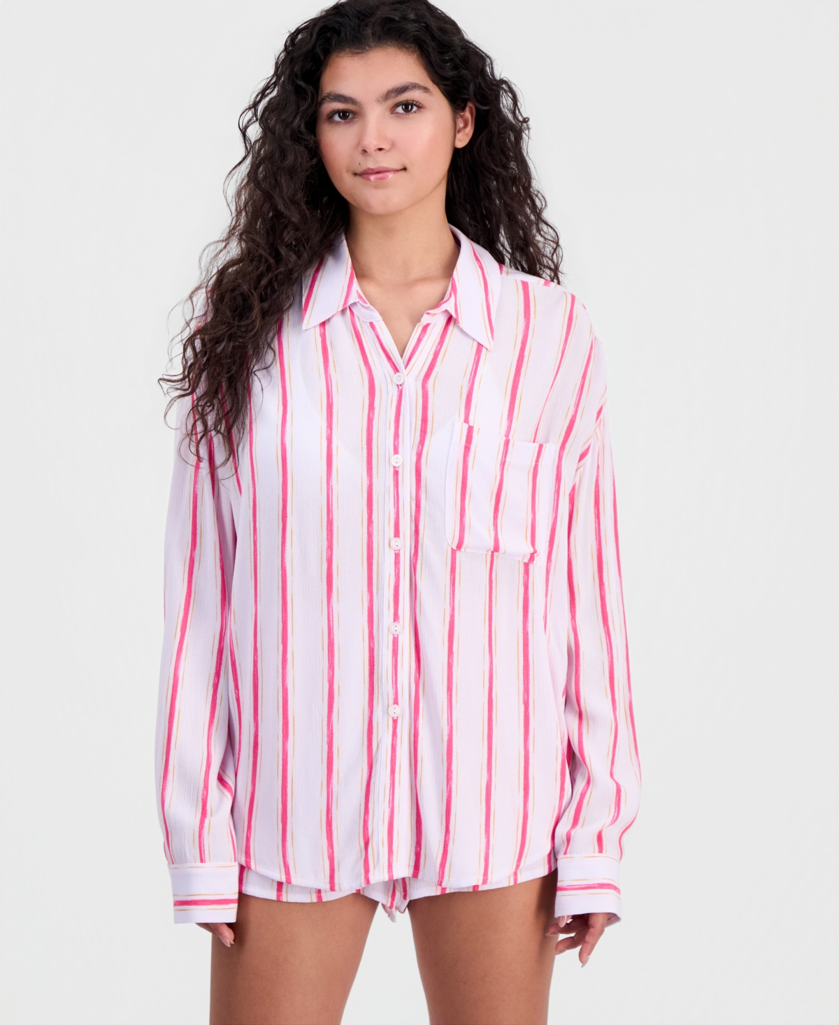 Miken Women's Striped Button-Front Swim Cover Up Shirt, Macy's Exclusive