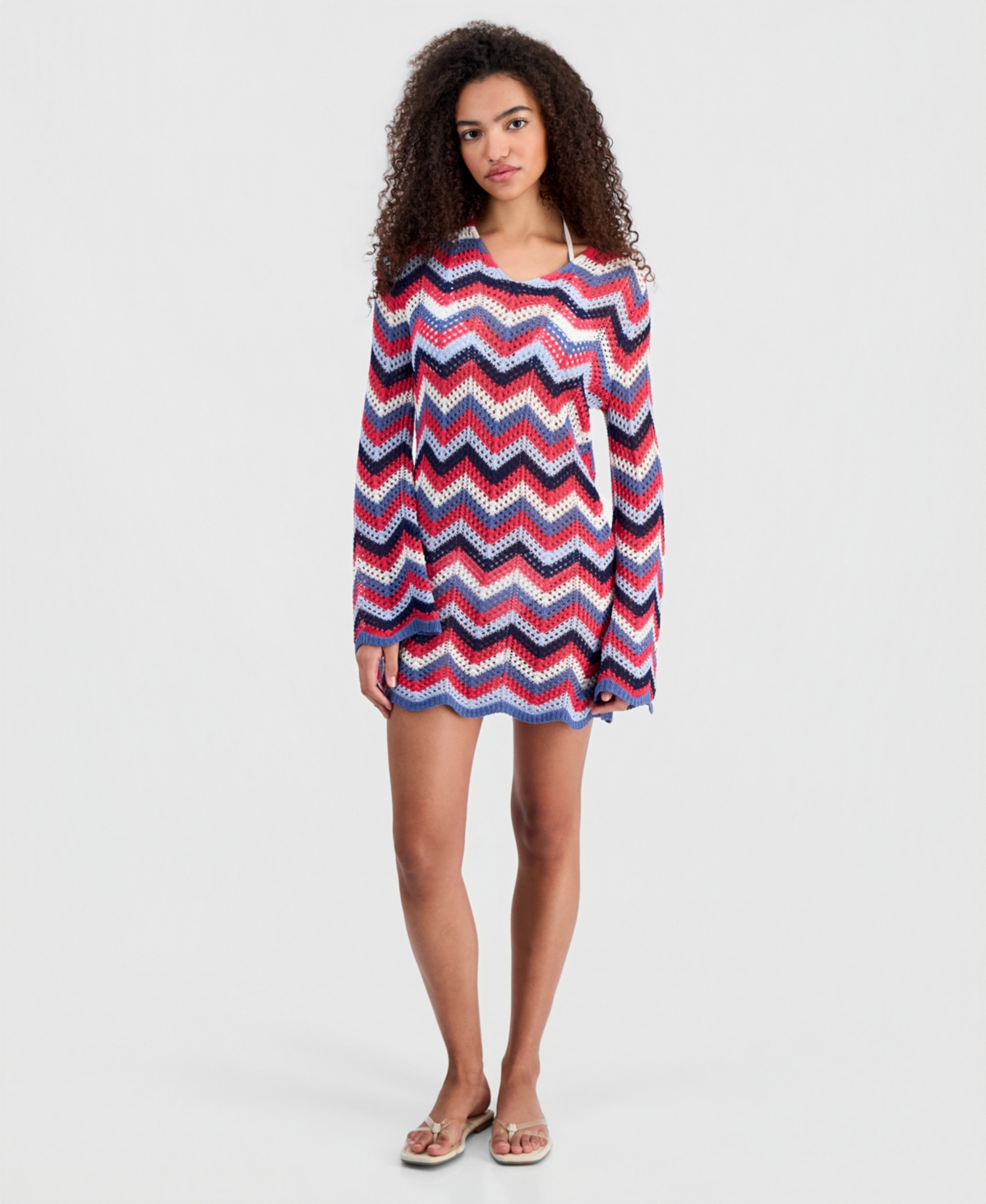 Miken Women's Long-Sleeve Chevron Swim Cover Up Dress, Macy's Exclusive