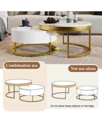 Streamdale Modern Round Nesting Coffee Table with Drawers