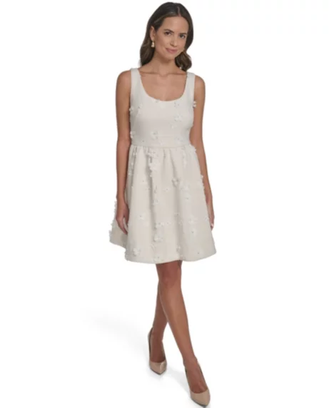 Petite Scoop Neck Short Dress - Ivory