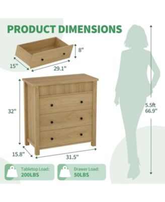 3 Drawer Bedroom Dresser, Wooden Fluted Nightstand End Table & Storage Organizer for Living Room, Hallway, Entryway