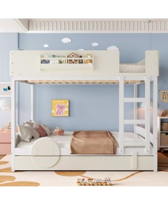Queen Bunk Bed with Trundle, Bookshelf, and Auto Design for Kids