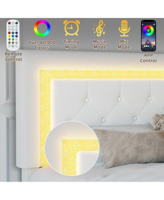 Queen Size Floating Bed Frame with LED Headboard