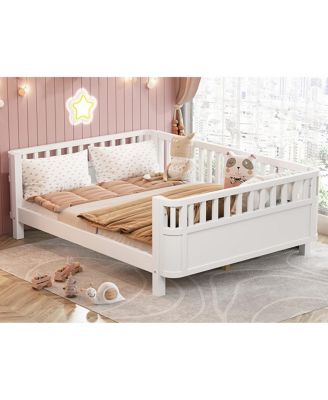 Full Size Wood Platform Bed with Rails for Kids