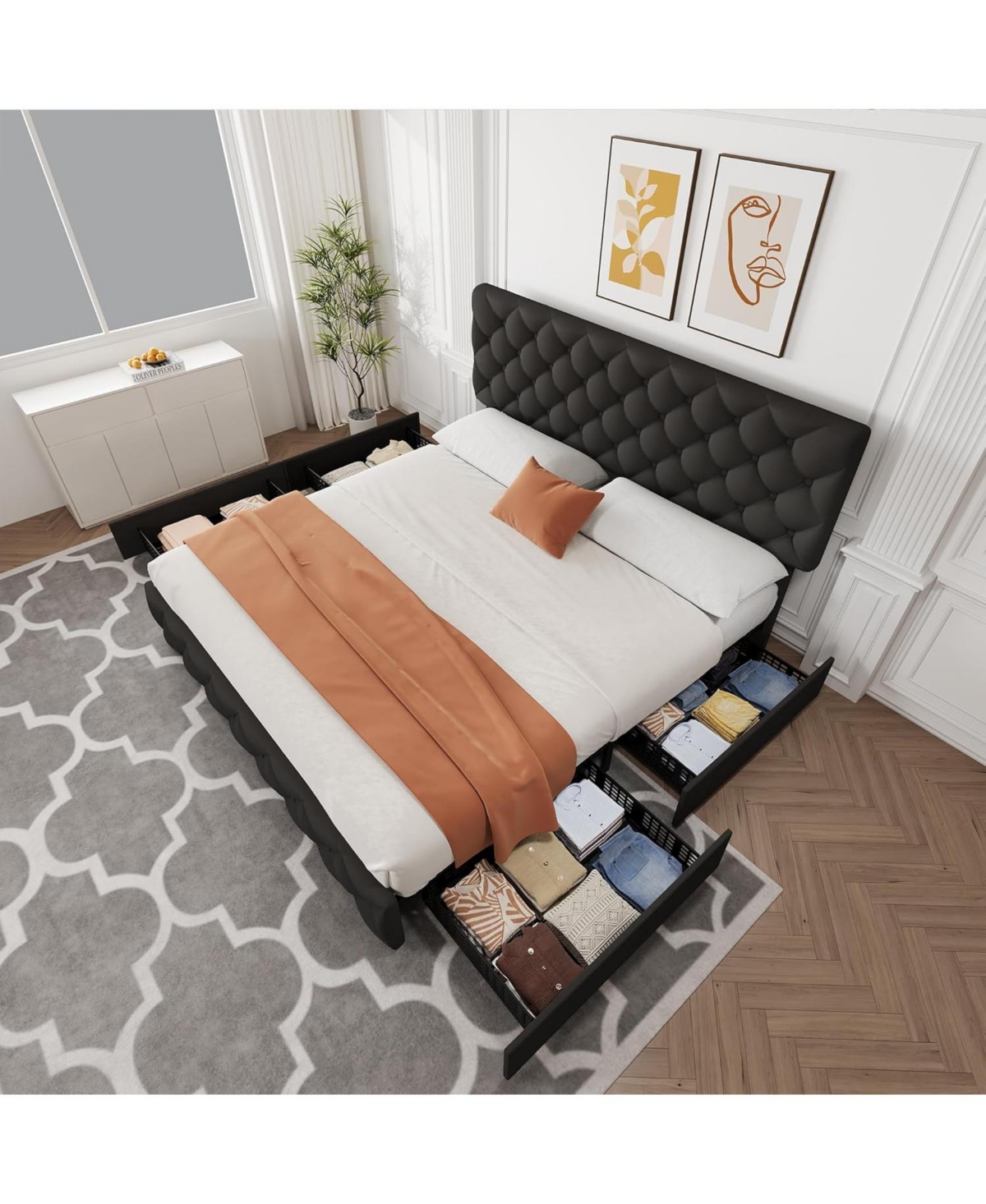 Gaomon Bed Frame with 4 Storage Drawers and Adjustable Headboard