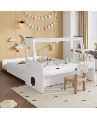 Streamdale Full Size Car-Shape Floor Bed with Storage, Window & Desk