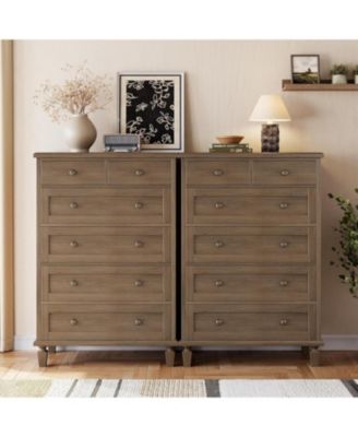 Vintage 6-Drawer Tall Dresser, Wooden Storage Chest with Carved Handles for Bedroom