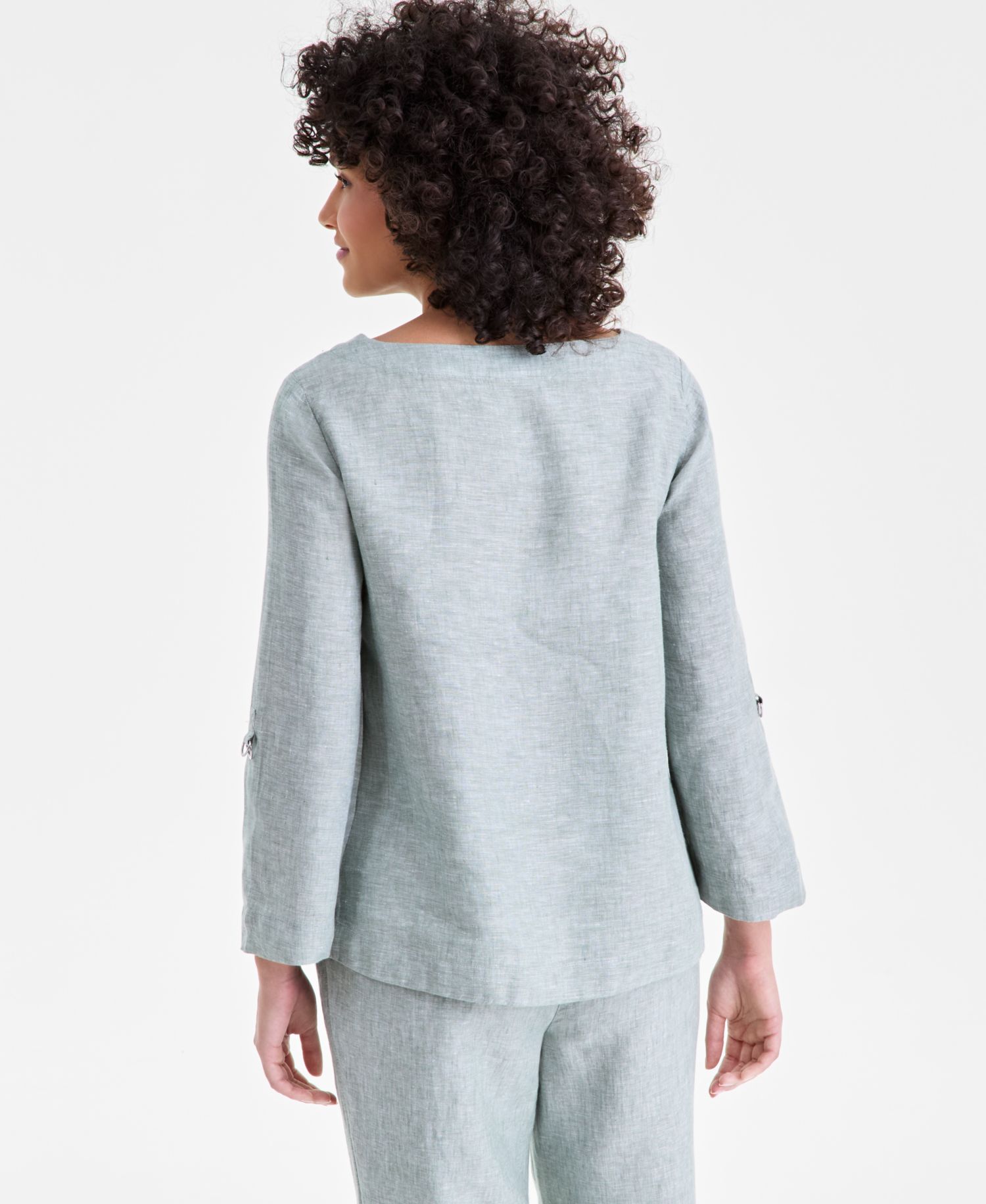 Petite 100% Linen Cuffed Top
