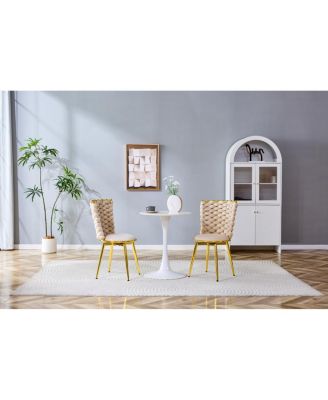 Set of 2 Modern Luxury Velvet Dining Chairs with Gold Legs & Woven Rope