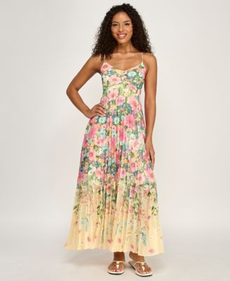 Juniors' V-Neck Floral Print Chiffon Dress