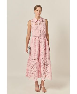 Women's Sleeveless Lace Button Front Midi Dress