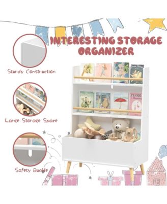 Kids Bookshelf - 3 Tier Toy Storage Organizer, Modern Open Display Cabinet for Living Room, Playroom and Nursery