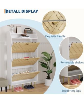 Wood Grain 3-Drawer Shoe Cabinet - Slim Freestanding Hidden Storage Organizer