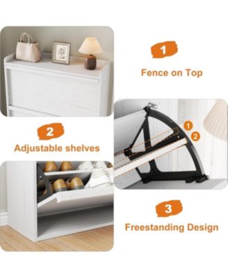 Freestanding Shoe Cabinet - 3 Flip Drawers + Drawer Adjustable Wooden Entryway Organizer