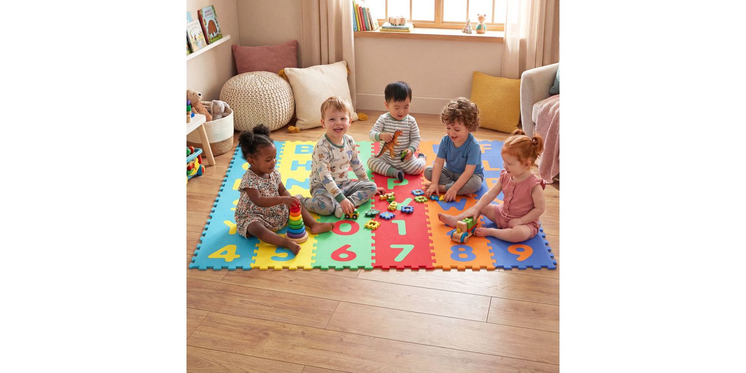 36-Piece Interlocking Baby Puzzle Floor Tiles with Alphabet