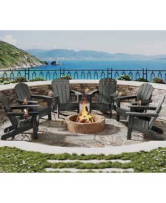 Folding Adirondack Chair Set of 6, HDPE Outdoor Patio Chair with Cup Holder, All Weather Resistent Wooden Textured for patios, Decks, Gardens