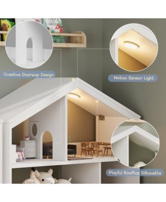 2-Tier Kids Bookshelf and Toy Storage with Toy Storage & Motion Sensor Light