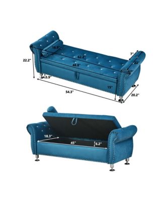 62.2 Inch Soft Velvet Storage Bench with Crystal Buttons and 1 Pillow, for Bedroom and Living Room