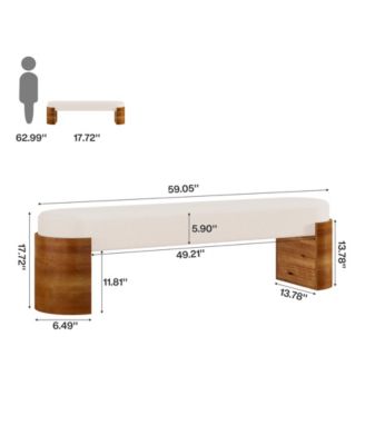 59" Upholstered End of Bed Bench, Modern Entryway Bench with Engineered Wood Frame, Oval Ottoman with Faux Lambswool Fabric