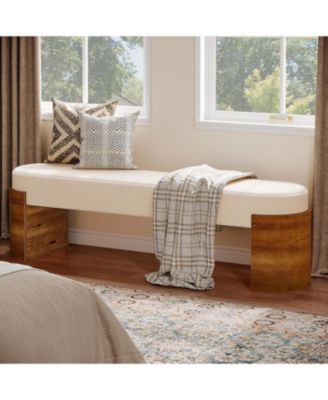 59" Upholstered End of Bed Bench, Modern Entryway Bench with Engineered Wood Frame, Oval Ottoman with Faux Lambswool Fabric