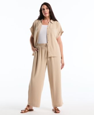 Plus Size Drawstring Wide-Leg Pants