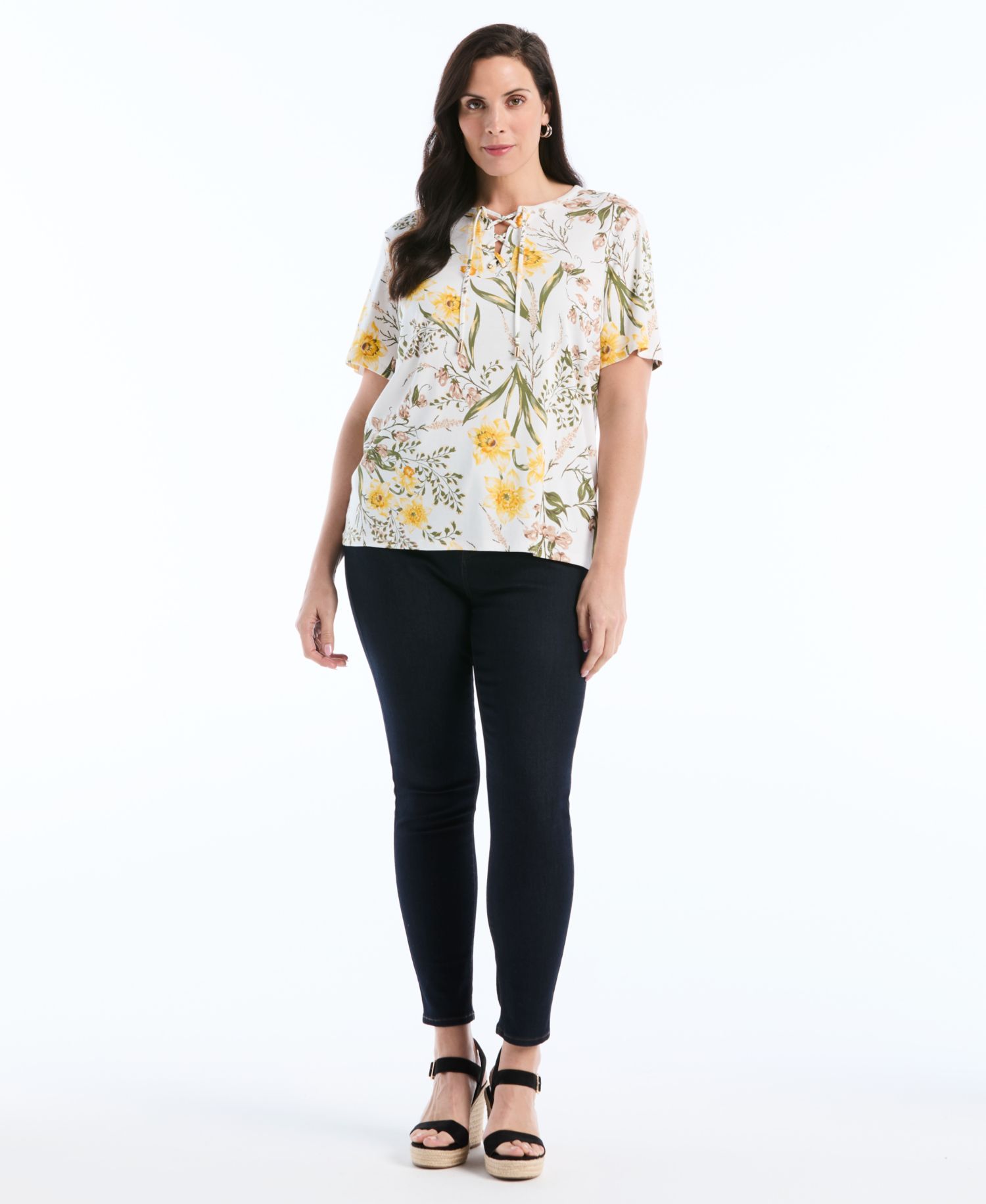 Petite Garden Print Lace-Up Top