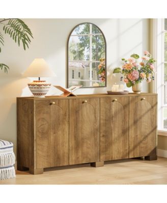 59" Sideboard, 4-Door Storage Cabinet with Shelves, Buffet TV Stand, Modern Vintage Coffee Bar Cabinet