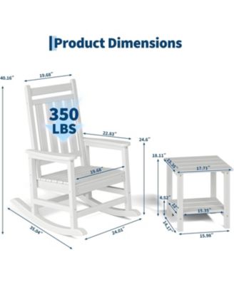 HDPE Rocking Chair Outdoor Set of 4 with 2 Side Table - Poly High Back Porch Rocker Chairs for Adults - All Weather Resistant Furniture.