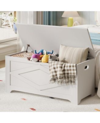 39.4" Wooden Storage Chest - Easy Assembly Toy Bench for Entryway with Safety Hinges