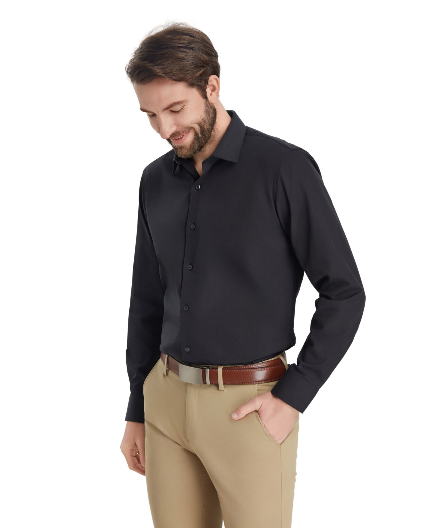 Мужская рубашка Alfani Slim-Fit Solid Dress Shirt, цвет: Чёрный — фото 5
