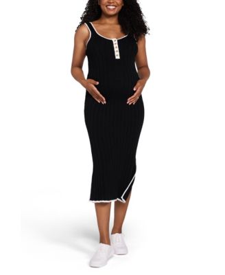 Maternity Motherhood Sleeveless Nursing Henley Midi Dress