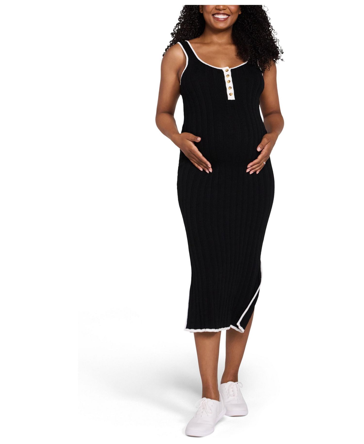 Women's Motherhood Sleeveless Nursing Henley Midi Dress