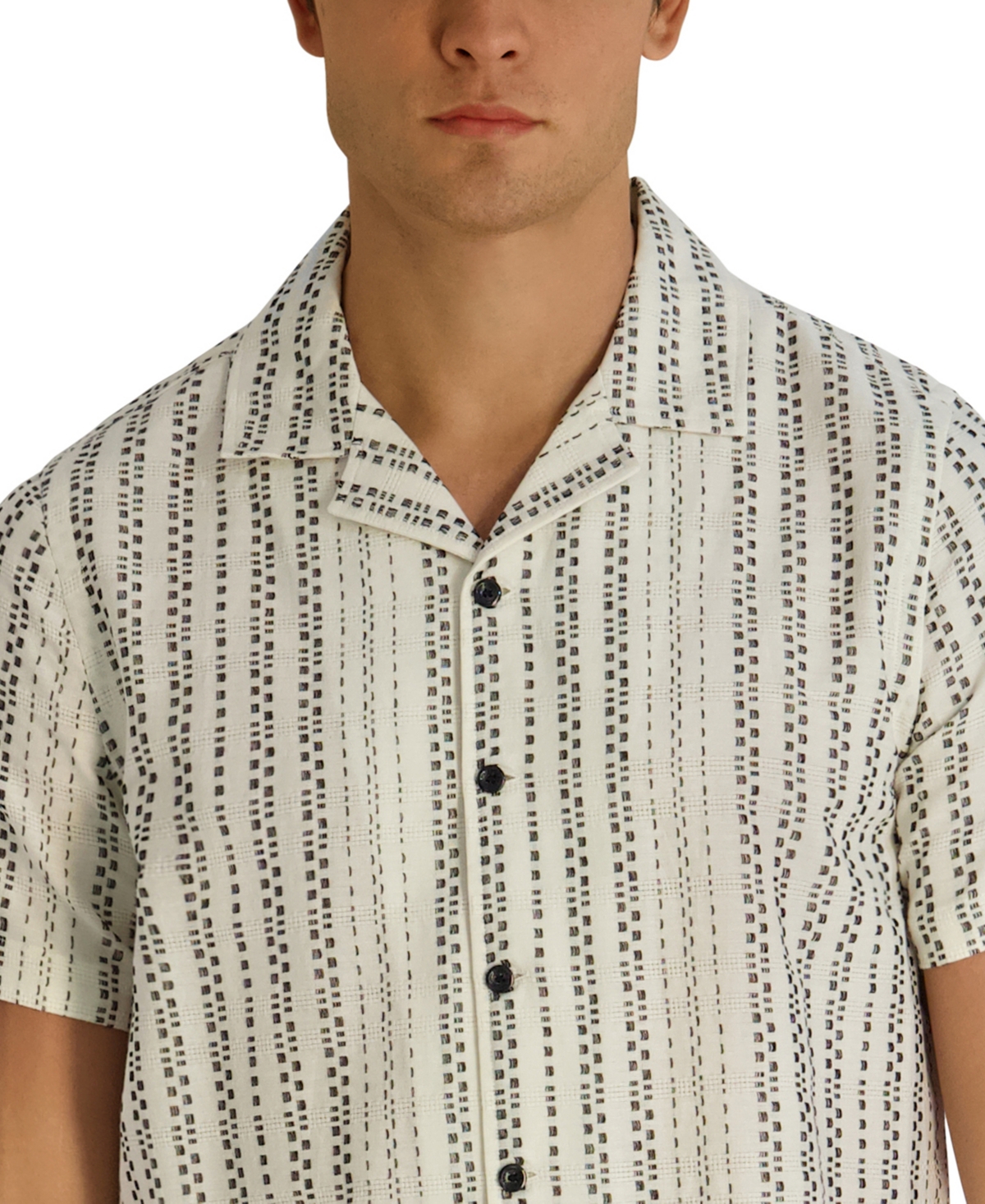 Karl Lagerfeld Paris Men's Striped Dobby Short-Sleeve Shirt