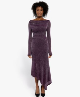 Women's Shapewear Metallic Knit Long Sleeve Slim Mermaid Maxi Dress