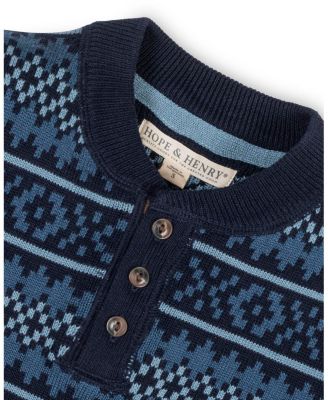 Boys Organic Long Sleeve Henley Pullover Sweater with Elbow Patches