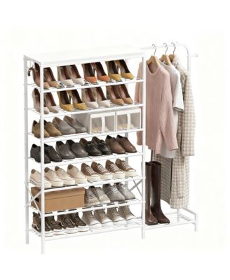 3-in-1 Shoe & Coat Rack, 8 Tier Storage, Adjustable Hooks, Sturdy Frame