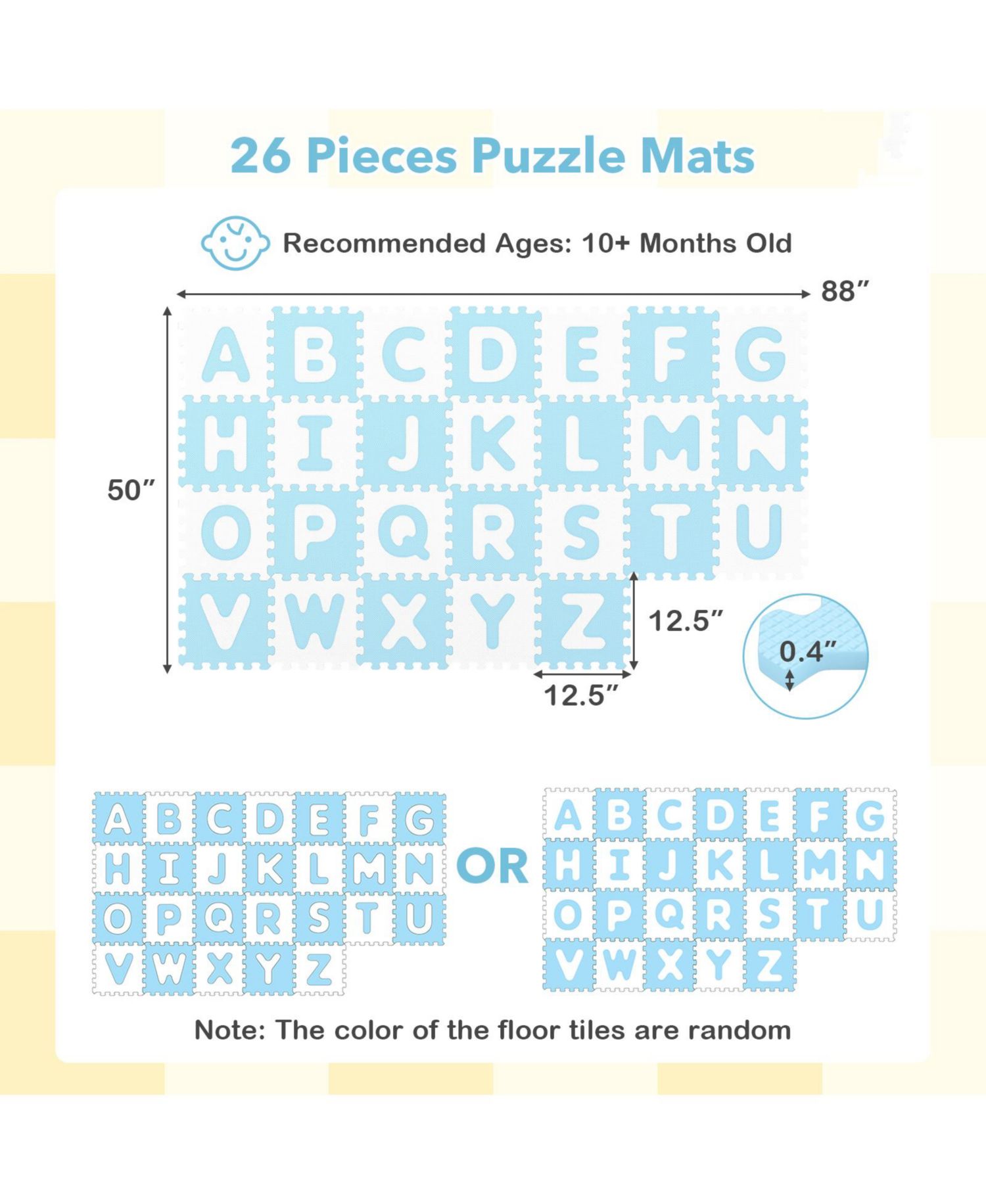 26-Piece Interlocking ABC Play Mats with Detachable Letters