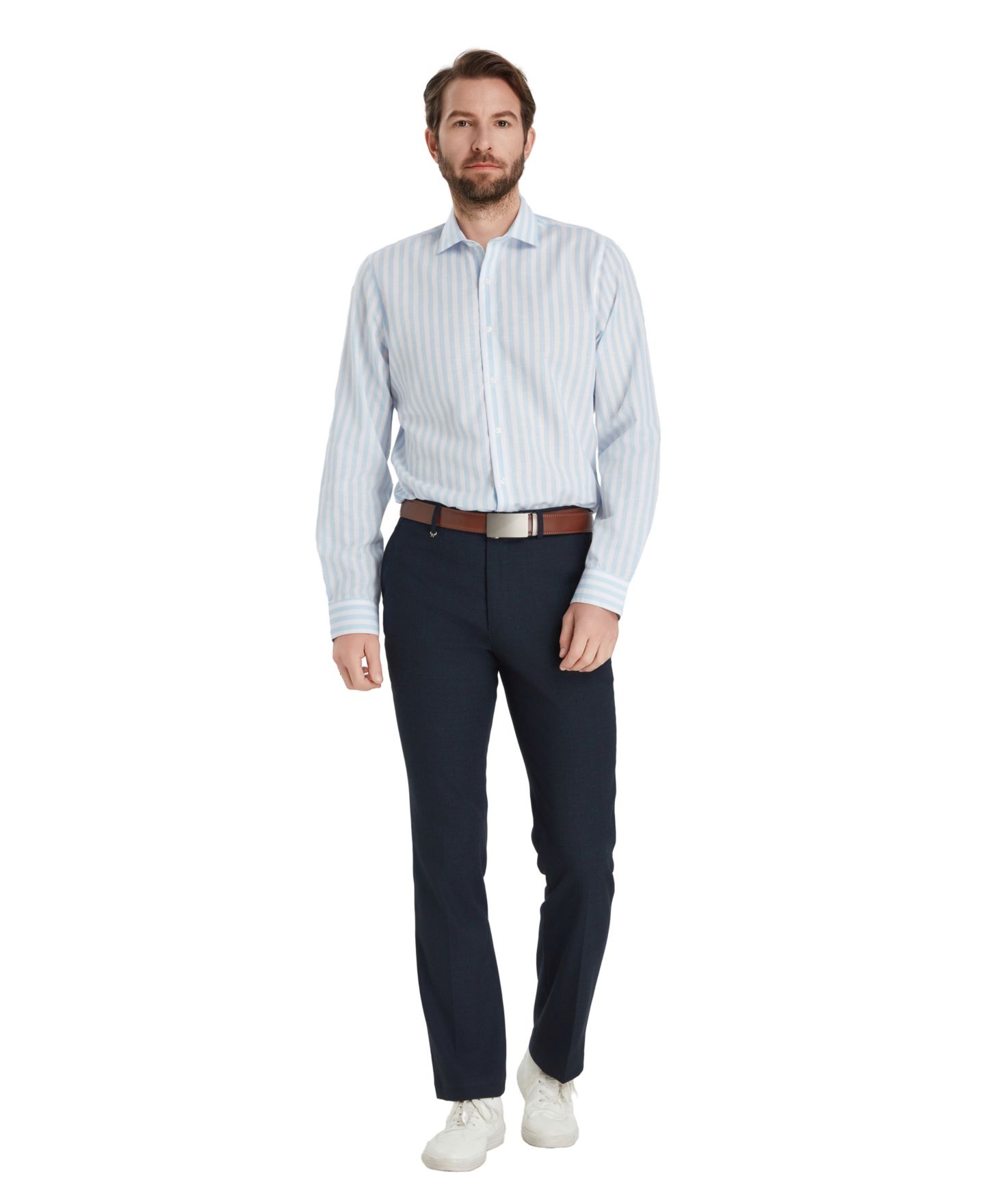 Мужская рубашка Bar III Slim-Fit Linen Joseph Stripe Dress Shirt, цвет: Синий — фото 9