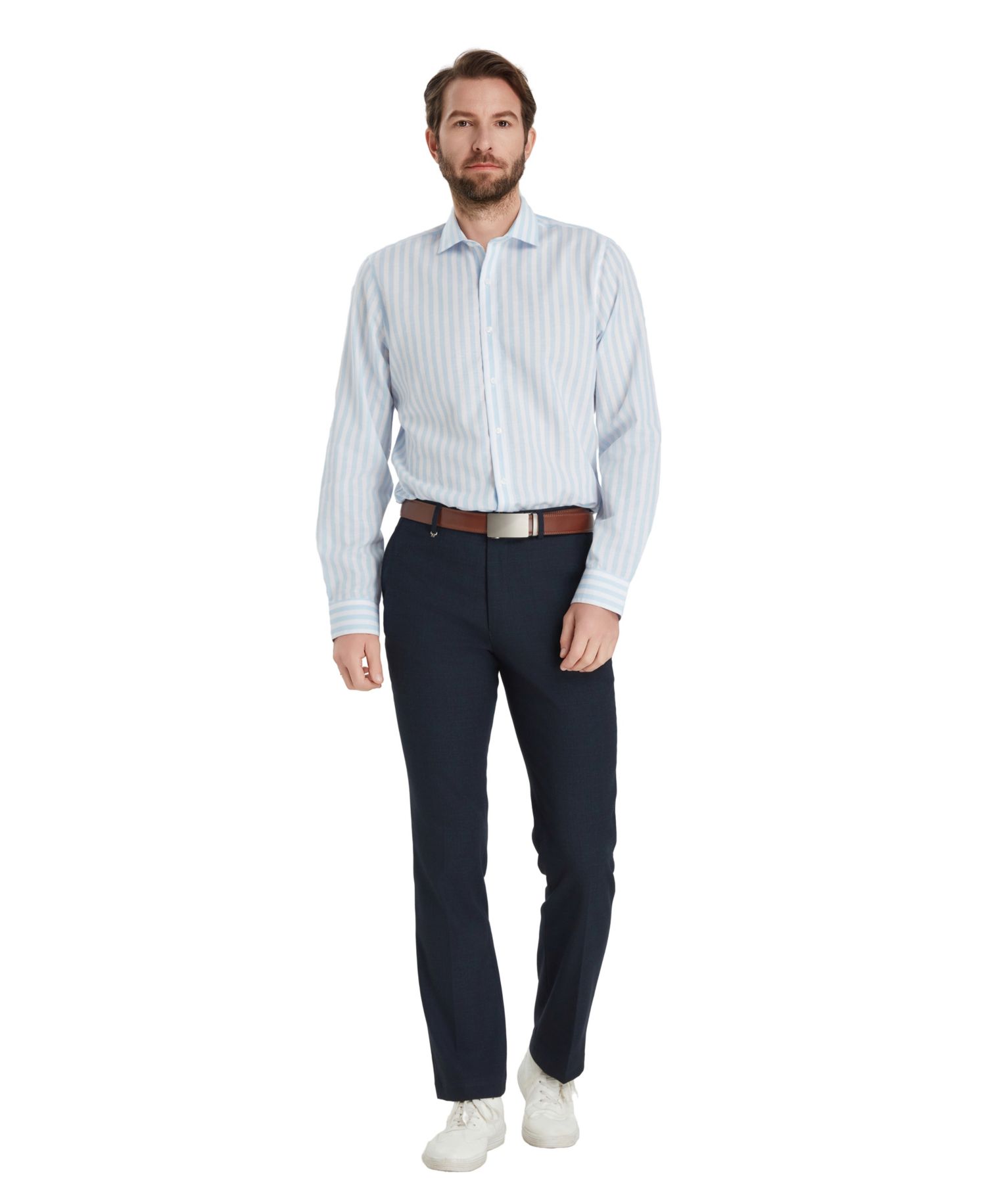 Men's Slim-Fit Linen Joseph Stripe Dress Shirt