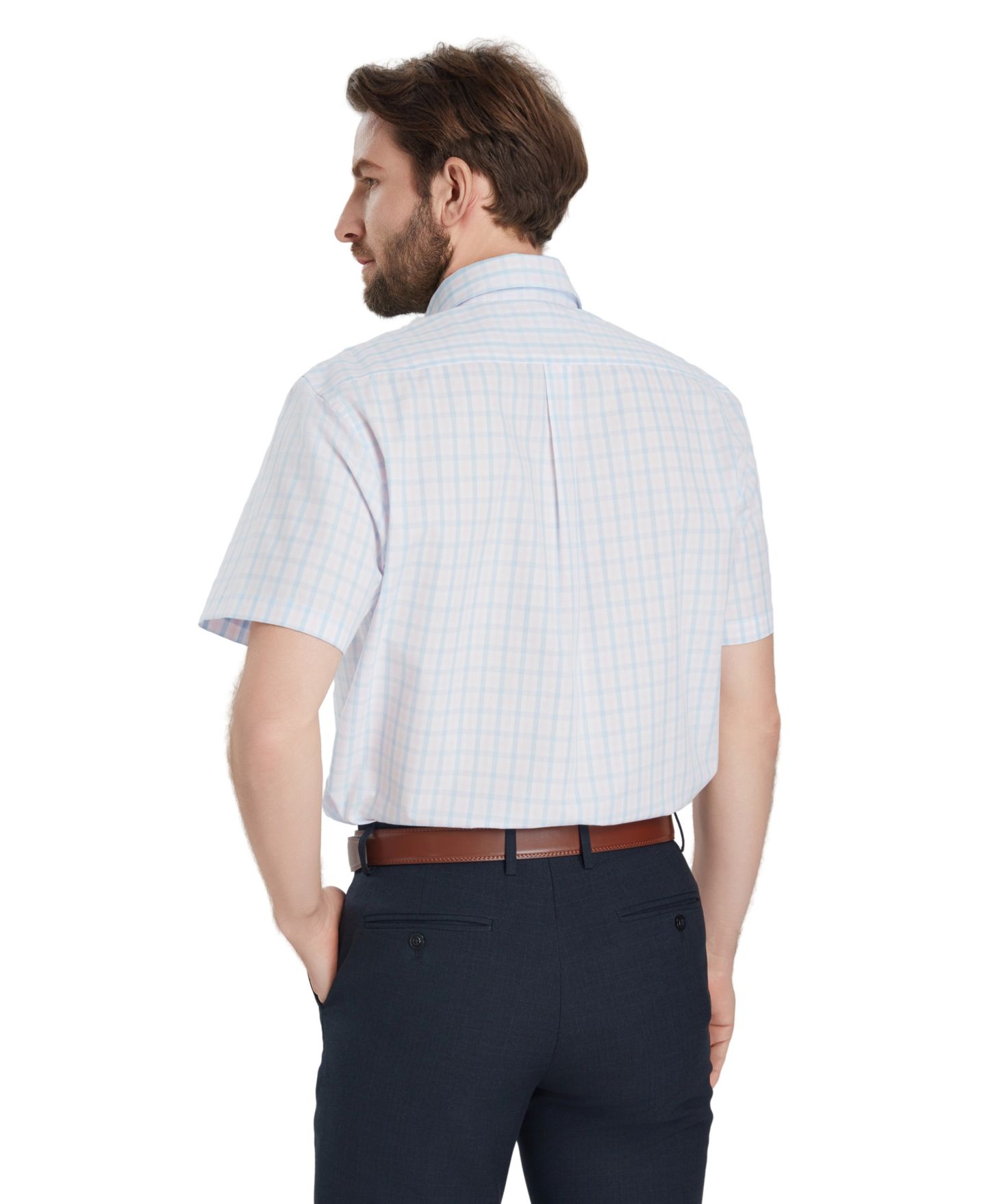 Мужская рубашка Club Room Plaid Short-Sleeve Dress Shirt, цвет: Розовый комбинированный — фото 4