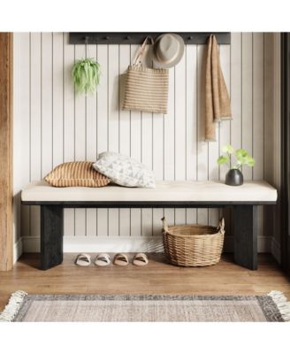 Solid Wood Bench with Removable Cushion, 55-Inch Modern Dining Bench for Entryway, Dining Room, Living Room, End of Bed